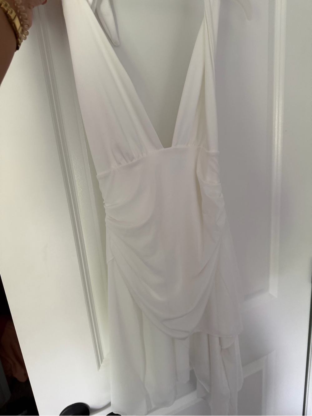 Women's White Deep V-Neck Draped Dress